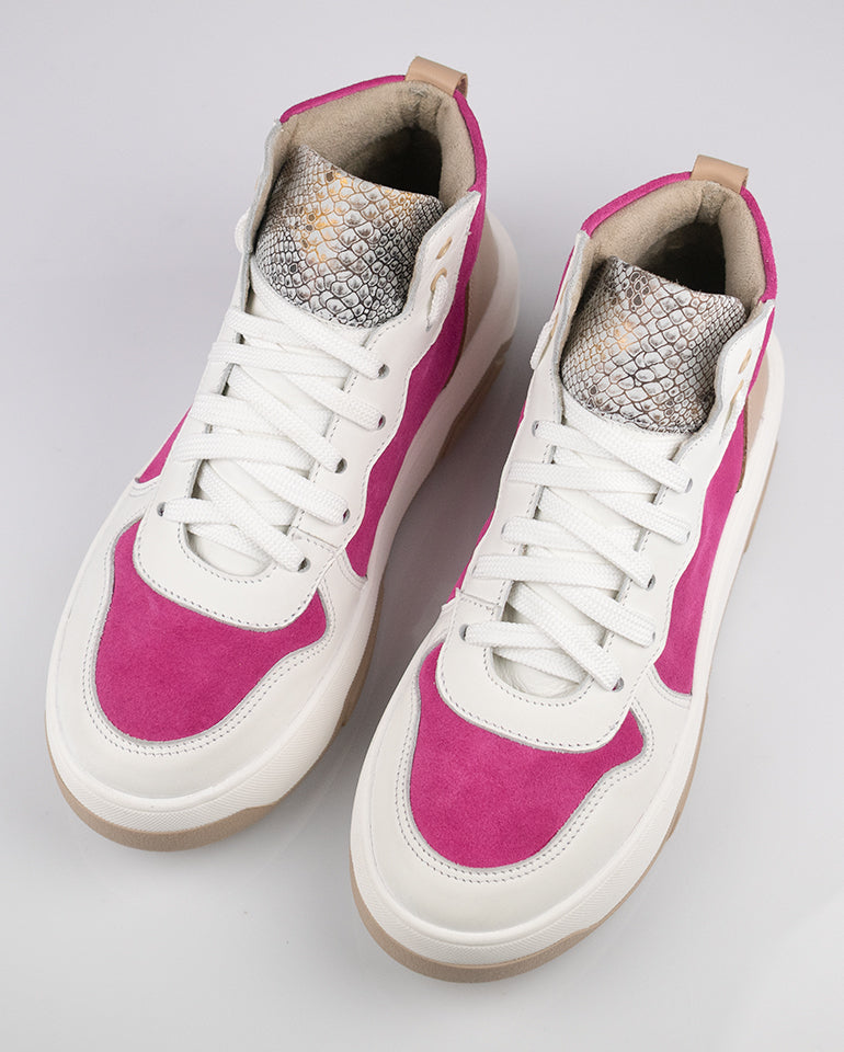 Алиша - Естествена кожа в бяло и циклама