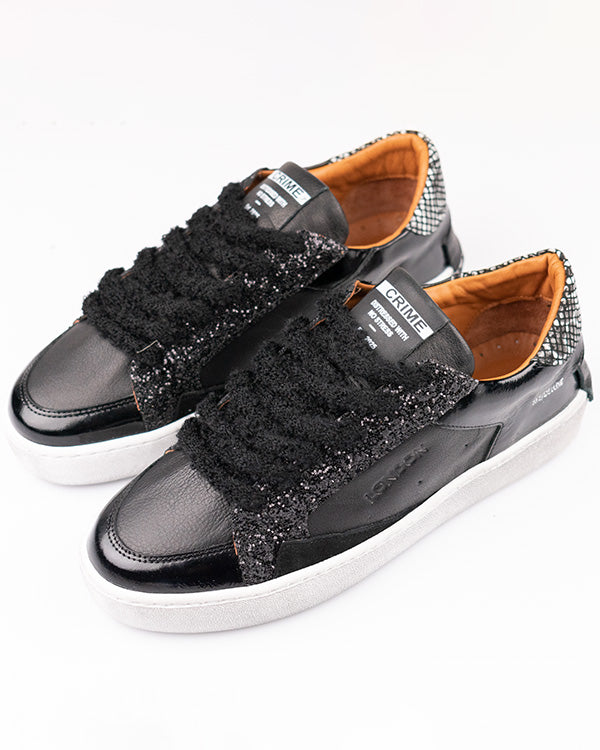 Белисима - Естествена кожа, лак и брокат в черно