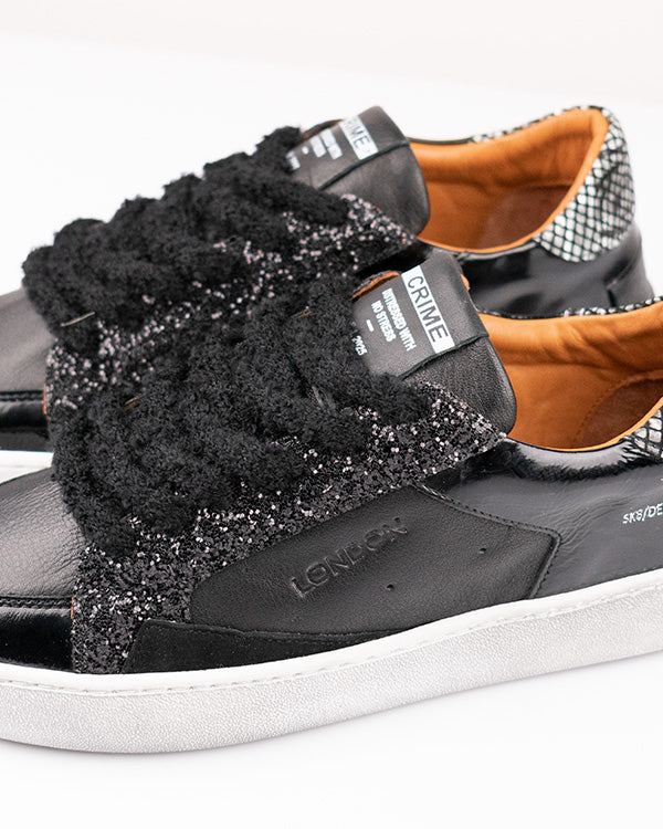 Белисима - Естествена кожа, лак и брокат в черно