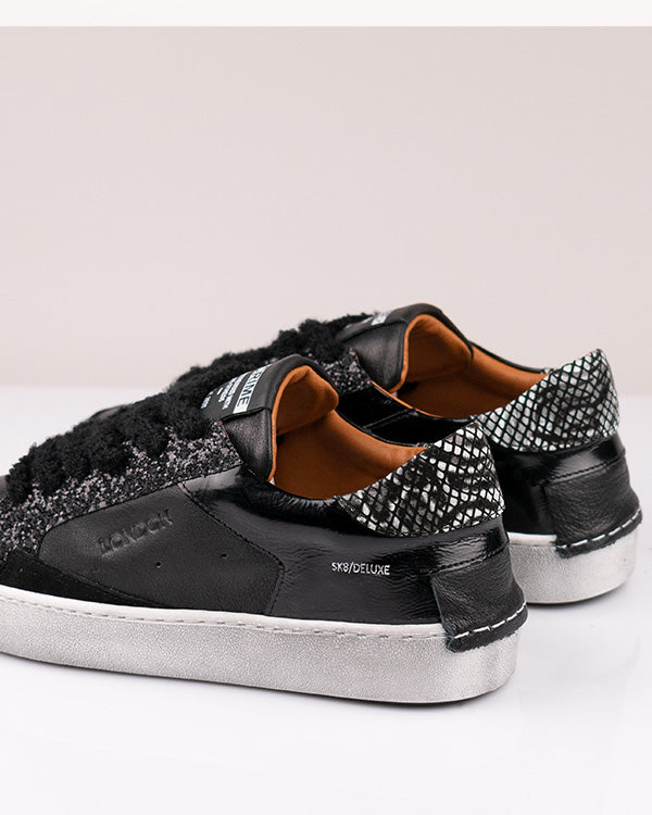 Белисима - Естествена кожа, лак и брокат в черно