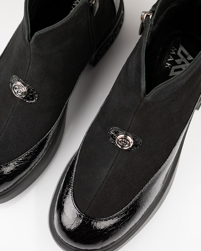 Елиана - Естествена кожа и велур в черно