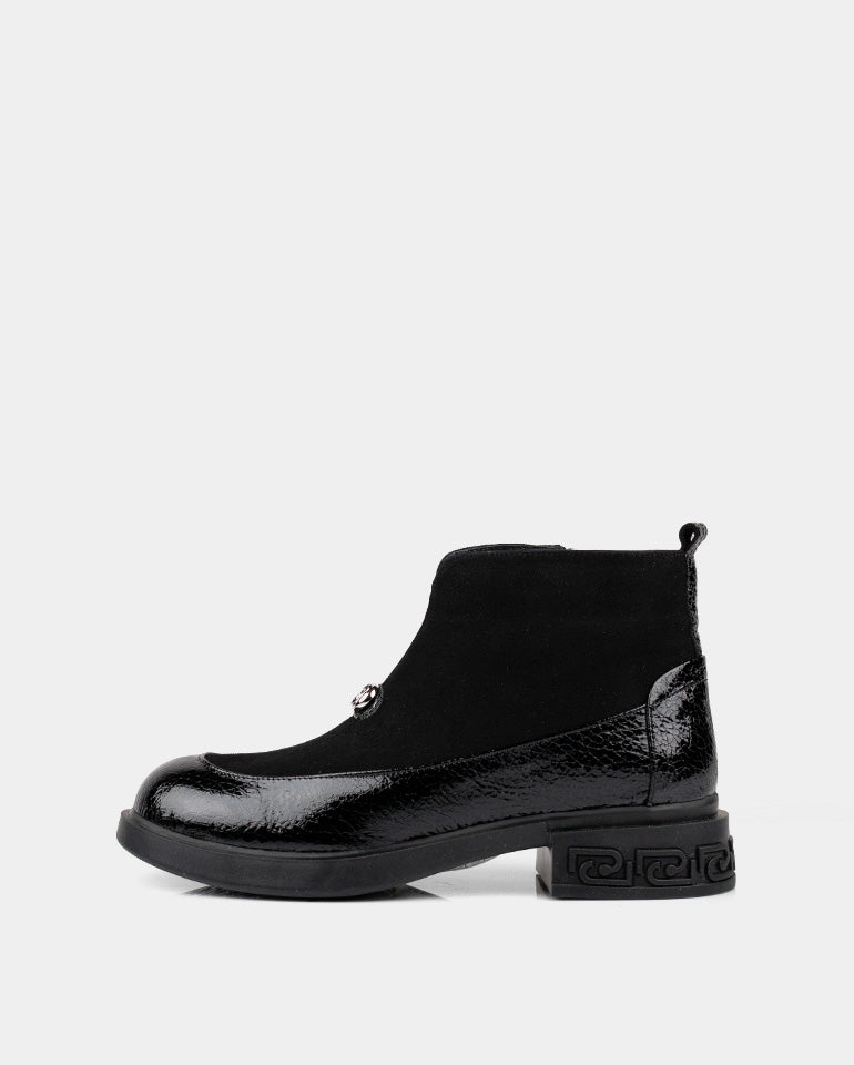 Елиана - Естествена кожа и велур в черно