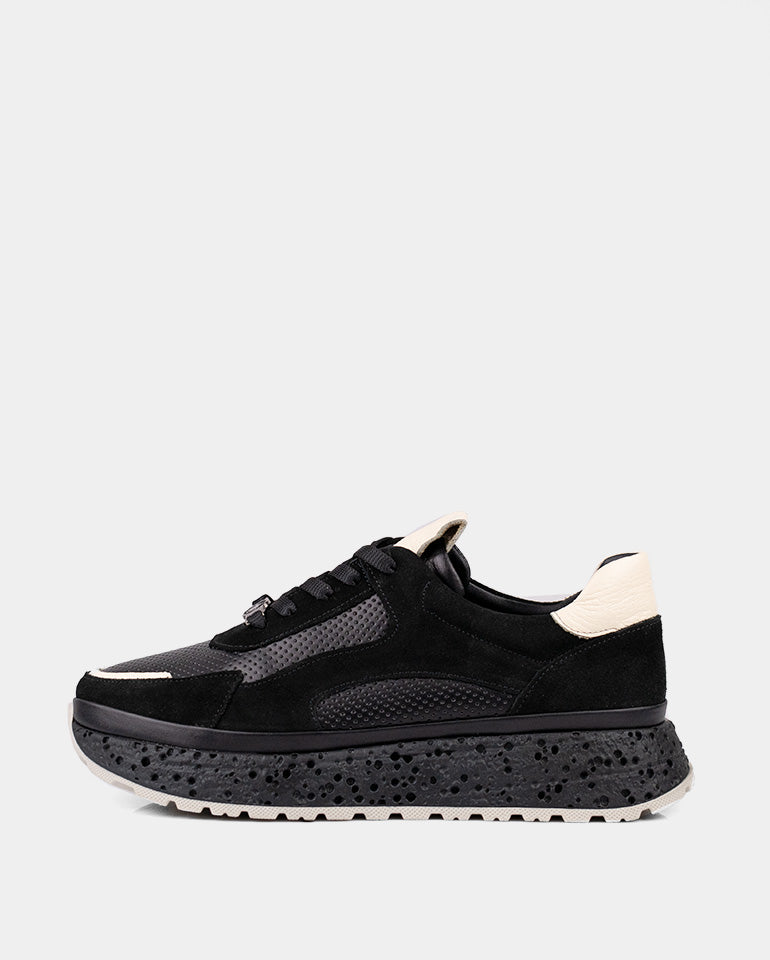 Веларис - Естествена кожа и велур в черно и бежово