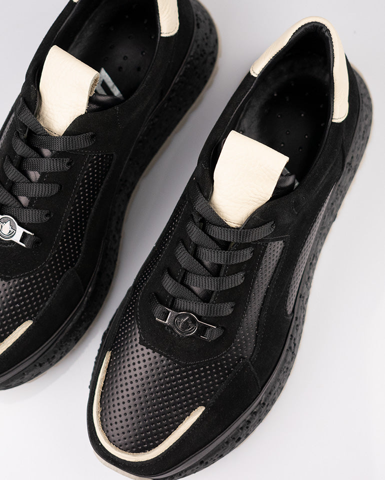 Веларис - Естествена кожа и велур в черно и бежово