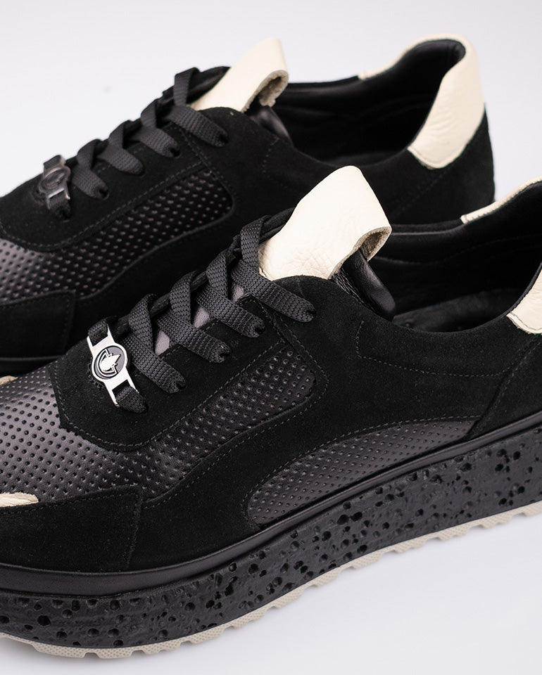 Веларис - Естествена кожа и велур в черно и бежово