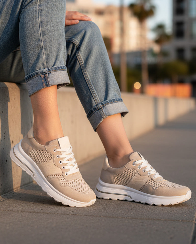 Отавиа - Дамски маратонки от естествена кожа в бежово