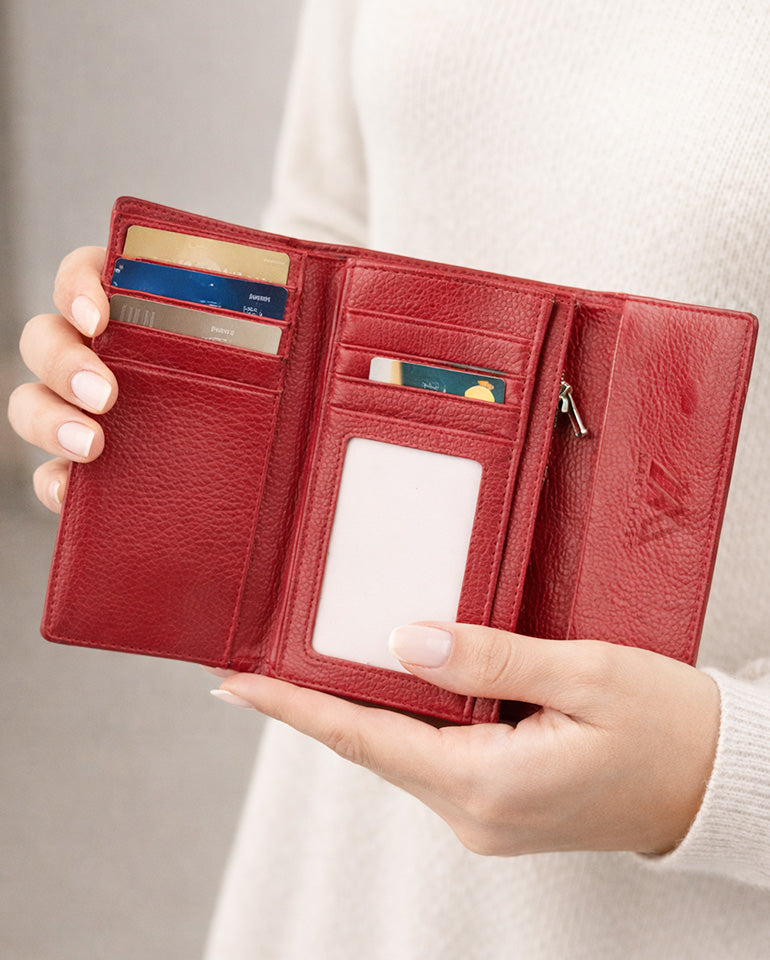 MAK Signature - Дамско портмоне от естествена кожа в червено