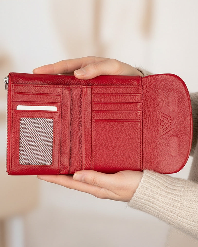 MAK Signature Soft - Дамско портмоне от естествена кожа в червено