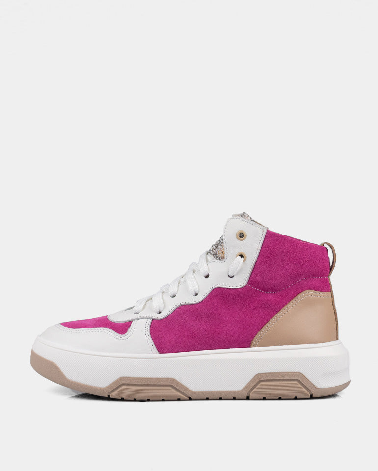 Алиша - Естествена кожа в бяло и циклама