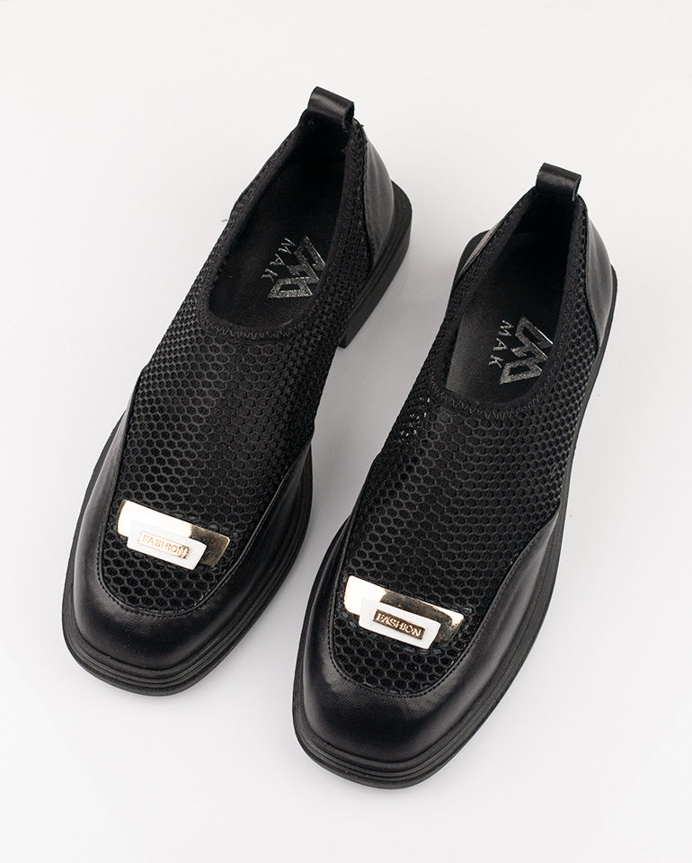 Клео - Естествена кожа и мрежа в черно