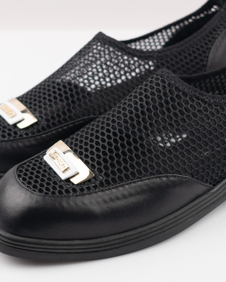 Клео - Естествена кожа и мрежа в черно