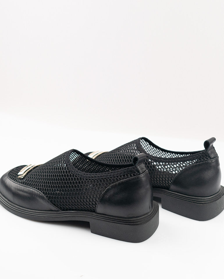 Клео - Естествена кожа и мрежа в черно